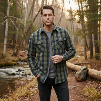 Men's Plaid Denim Shirt Jacket