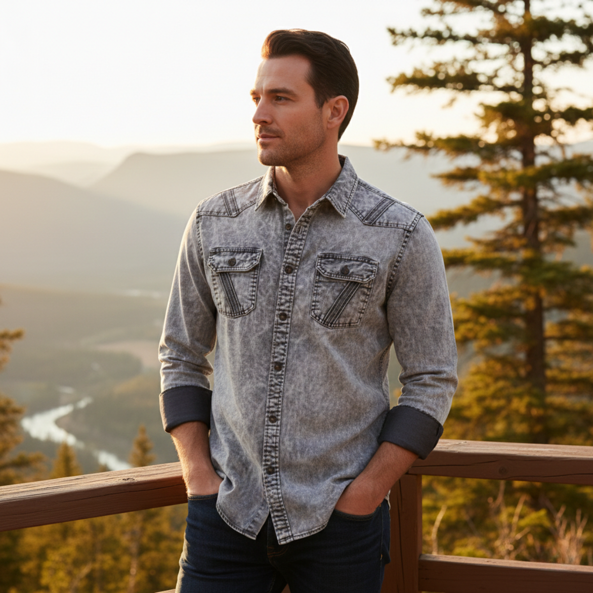Men's Vintage Denim Button Up Shirt