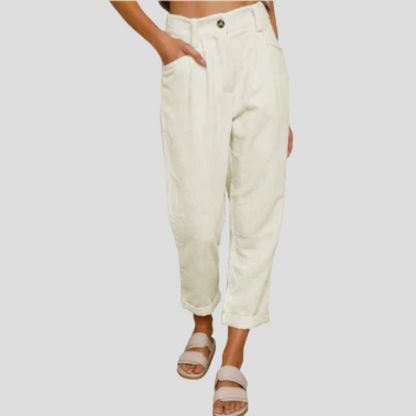 Corduroy Casual Trousers Textured Beige