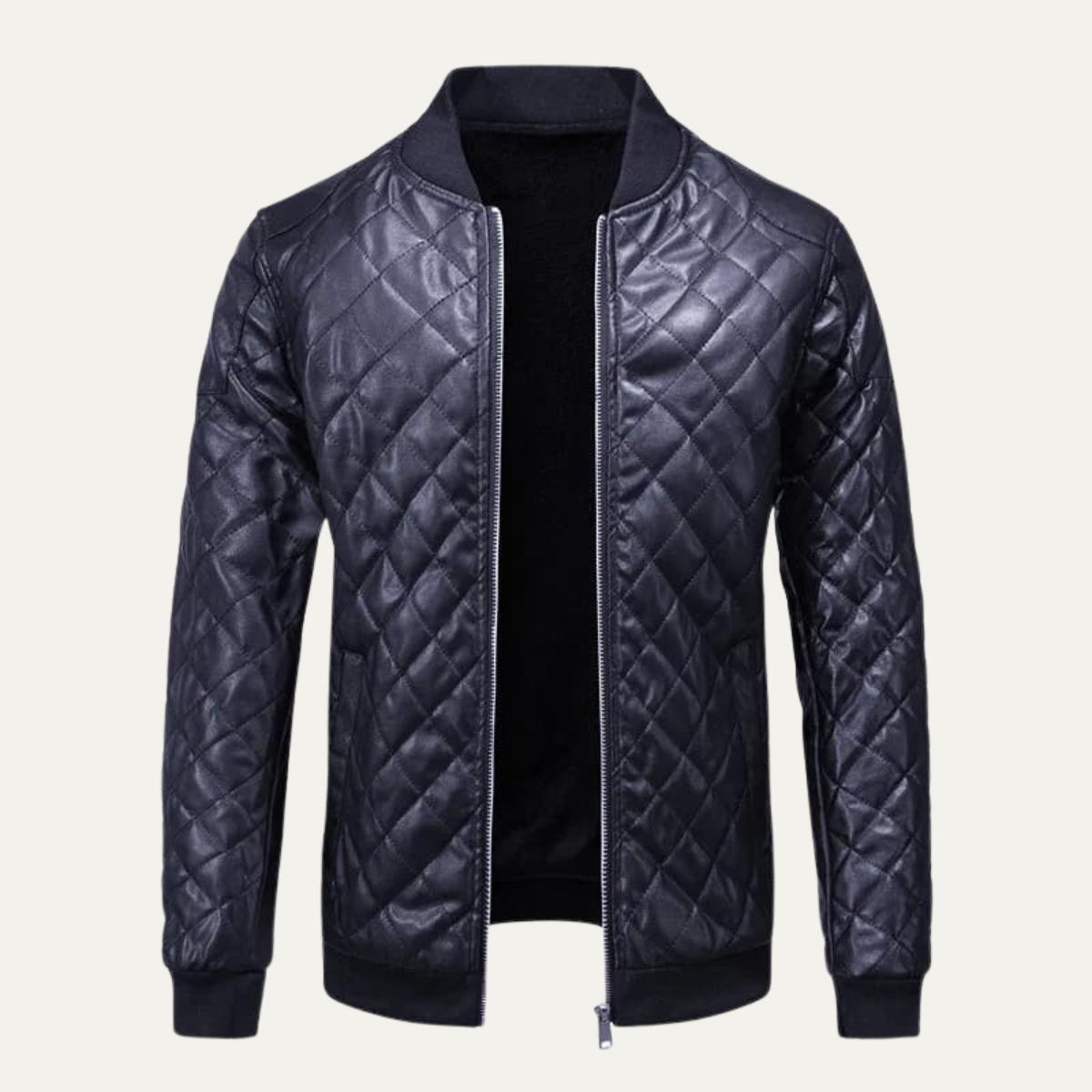 Men's Leather Bomber Jacket Quilted Winter Black