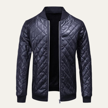 Men's Leather Bomber Jacket Quilted Winter Black