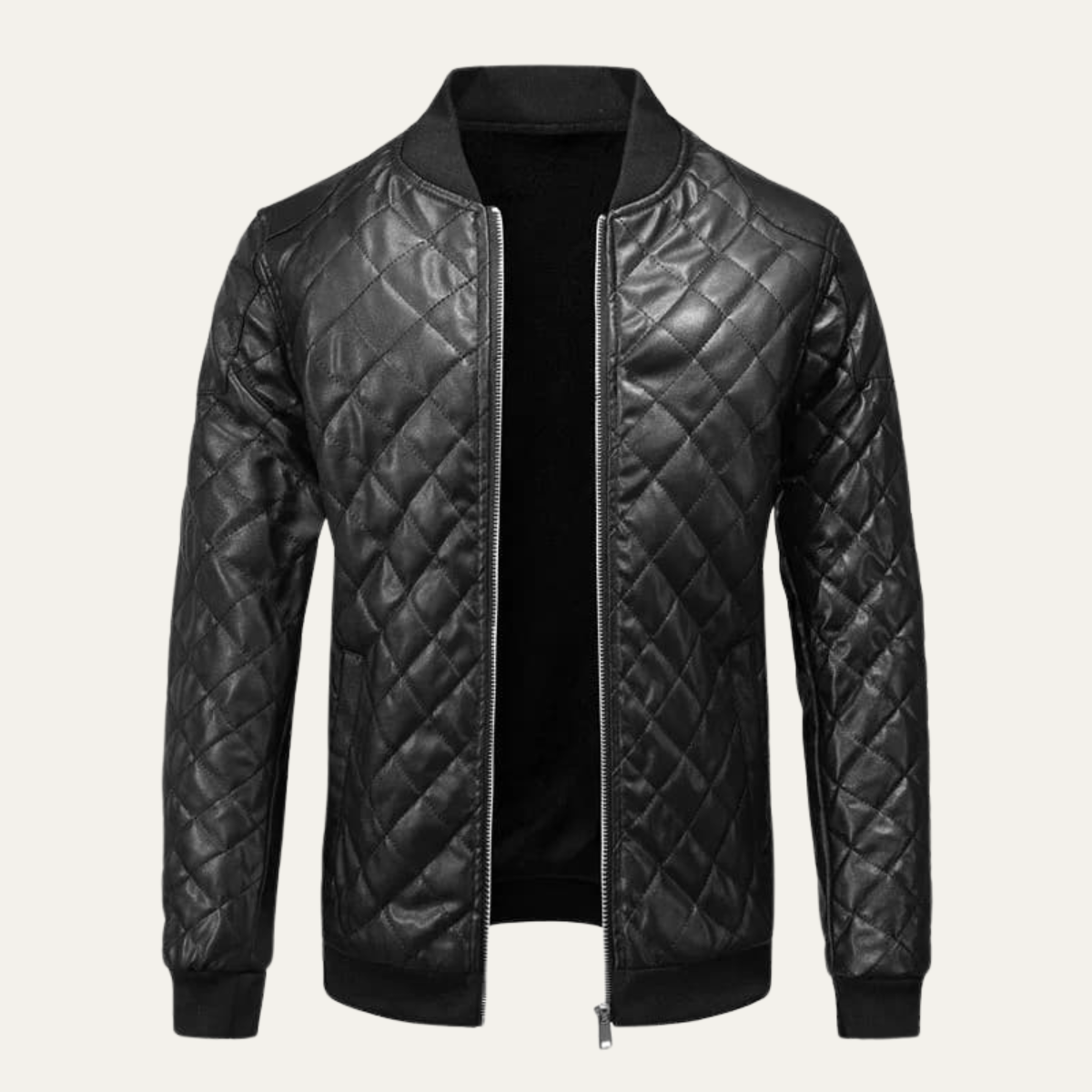 Men's Leather Bomber Jacket Quilted Winter Black