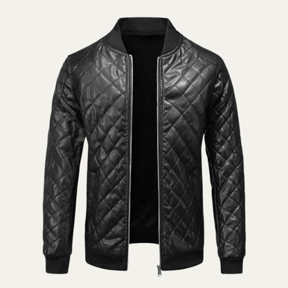 Men's Leather Bomber Jacket Quilted Winter Black