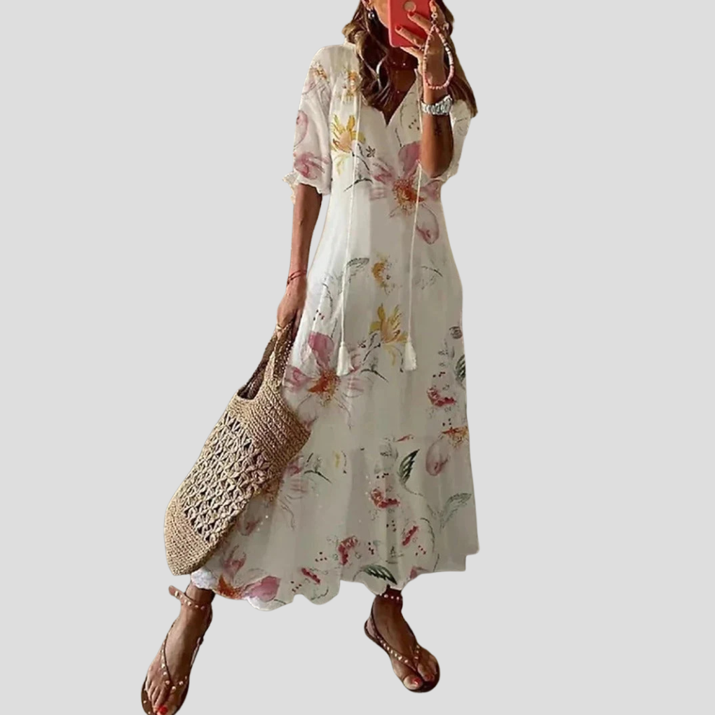 Women's Floral Maxi Dress V-Neck Lightweight - VibreMode
