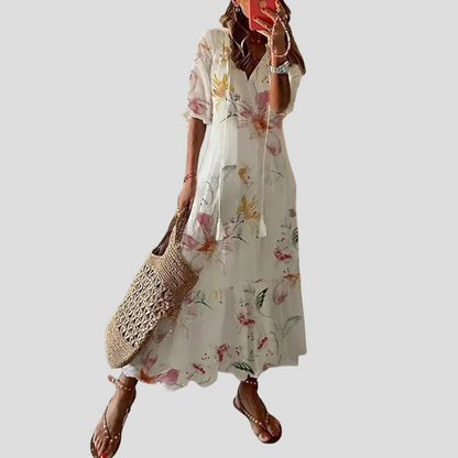 Women's Floral Maxi Dress V-Neck Lightweight - VibreMode