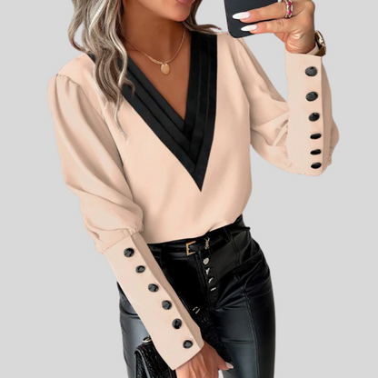 Women's Gigot Sleeve Blouse Button Front Casual