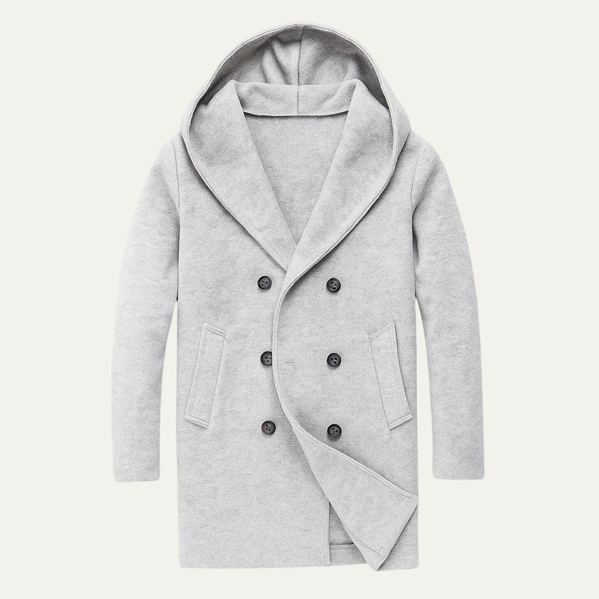Men's Double Breasted Hooded Trench Coat - VibreMode