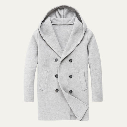 Men's Double Breasted Hooded Trench Coat - VibreMode