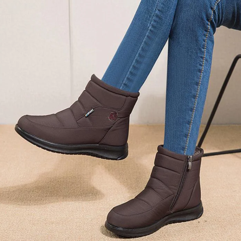 Women's Quilted Ankle Boots Fur Lining Non-Slip Sole Black - VibreMode