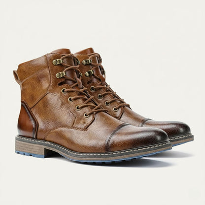 Men's Leather Hiking Boots Rugged Outdoor Brown - VibreMode