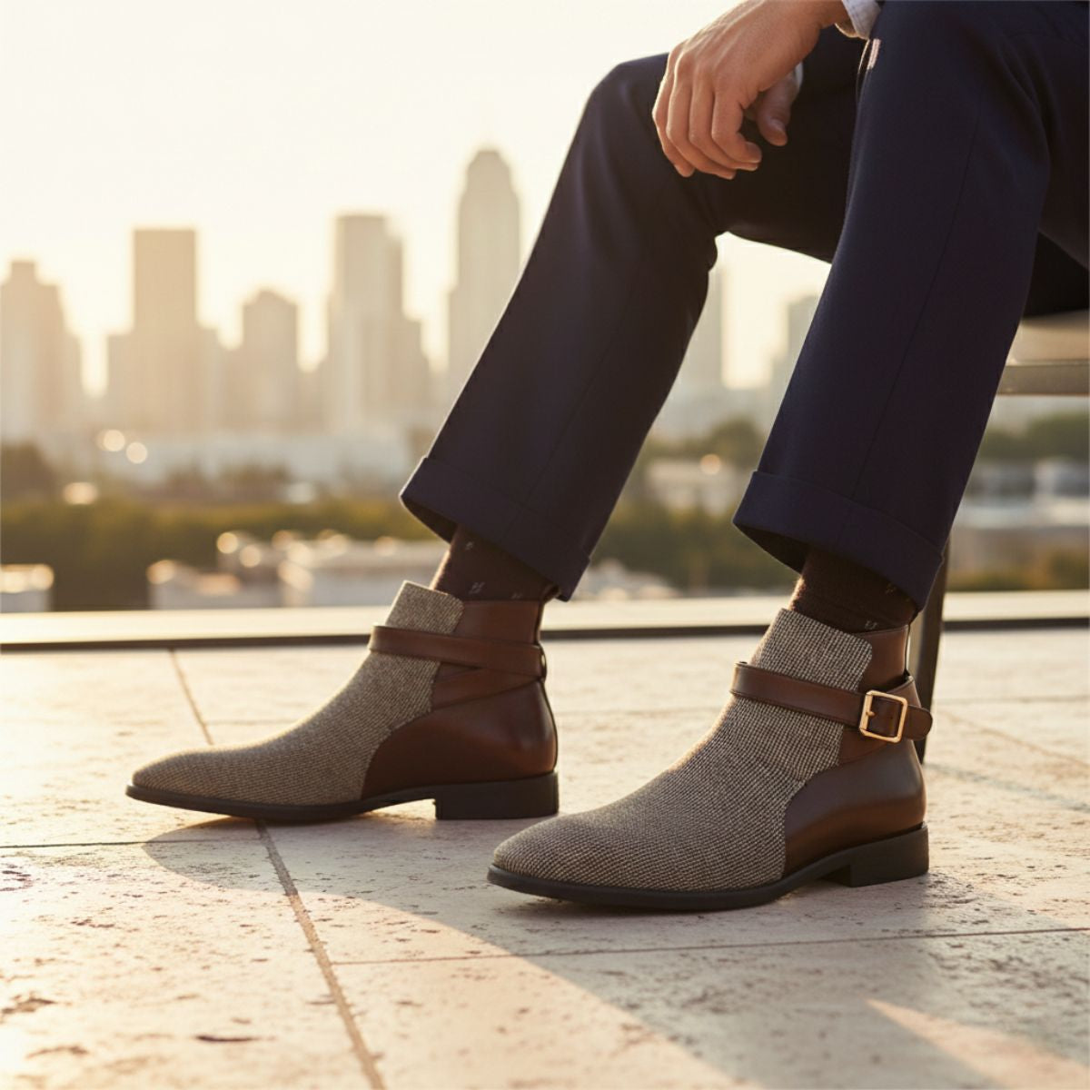 Men's Chelsea Boots Leather Modern Buckle Black
