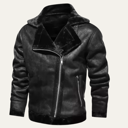 Men's Leather Aviator Jacket Winter Fleece Lined