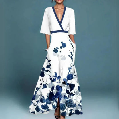 Women's Maxi Dress Floral V-Neck Wrap Style Half Sleeves