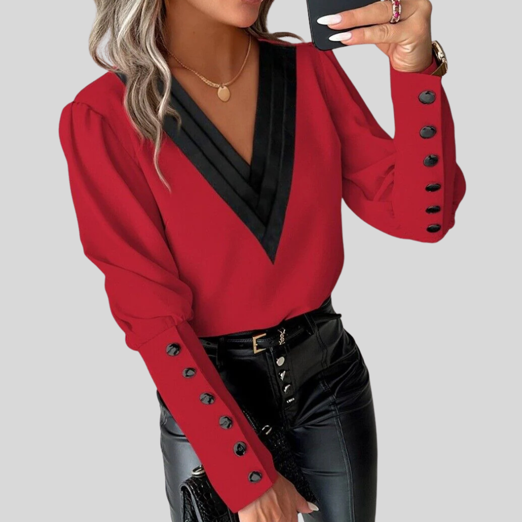 Women's Gigot Sleeve Blouse Casual Button Front - VibreMode