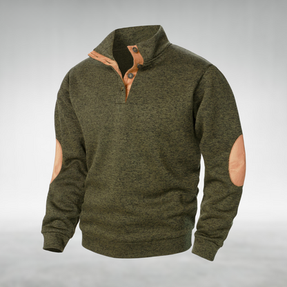 Men's Sweatshirt Button Neck Elbow Patch