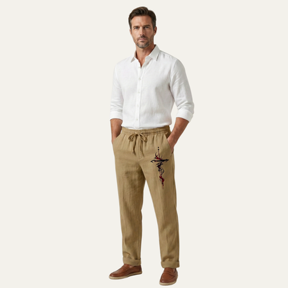 Men's Linen Wide Leg Pants Lightweight Relaxed Fit Beige