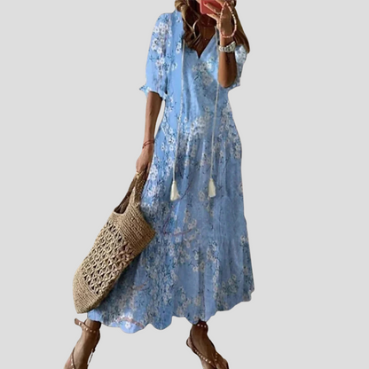 Women's Floral Maxi Dress V-Neck Lightweight