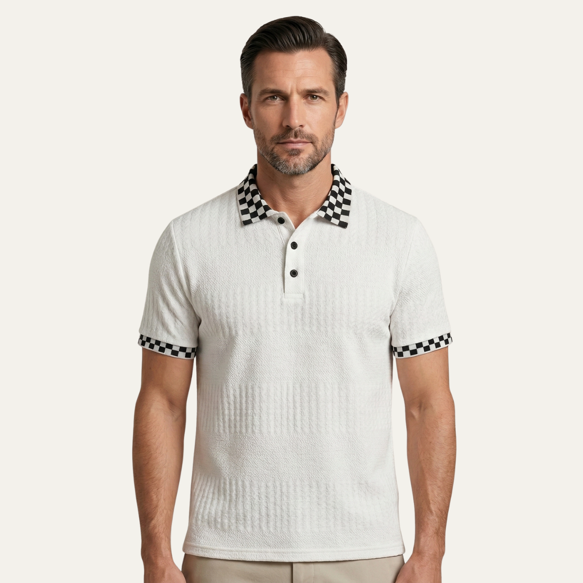 Men's Textured Knit Polo Shirt Checkered Collar