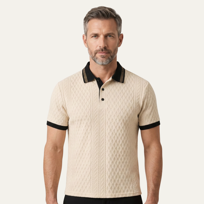 Men's Apricot Knitted Polo Shirt Ribbed Details