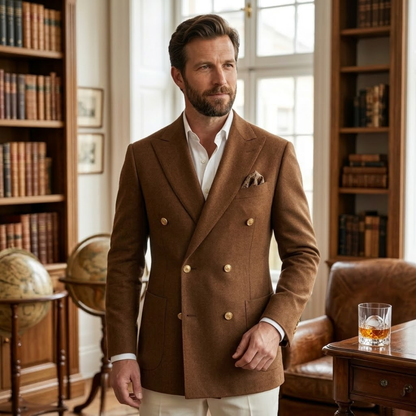 Men's Brown Double Breasted Suit Slim Fit 2 Piece