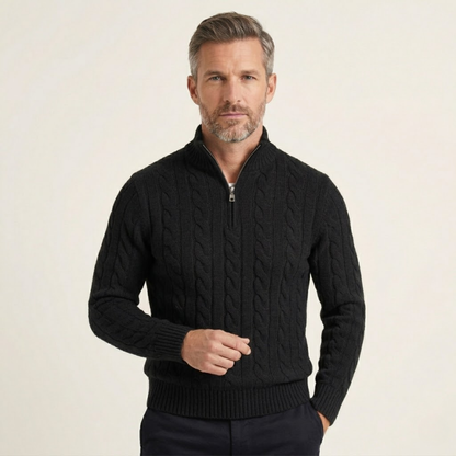 Men's Cable Knit Quarter Zip Sweater High Neck