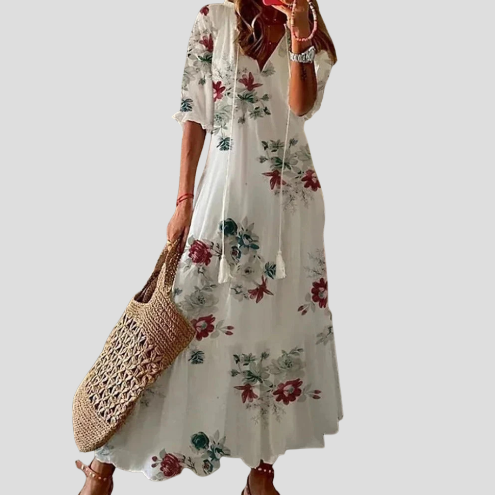 Women's Floral Maxi Dress V-Neck Lightweight