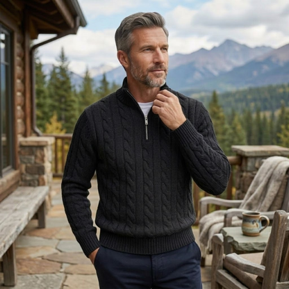 Men's Cable Knit Quarter Zip Sweater High Neck