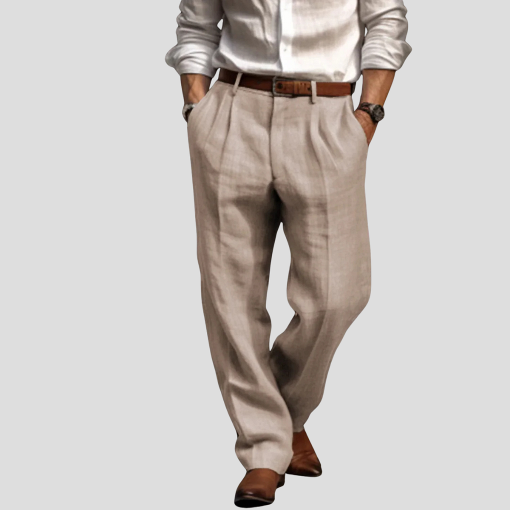 Men's Linen Pleated Trousers - VibreMode