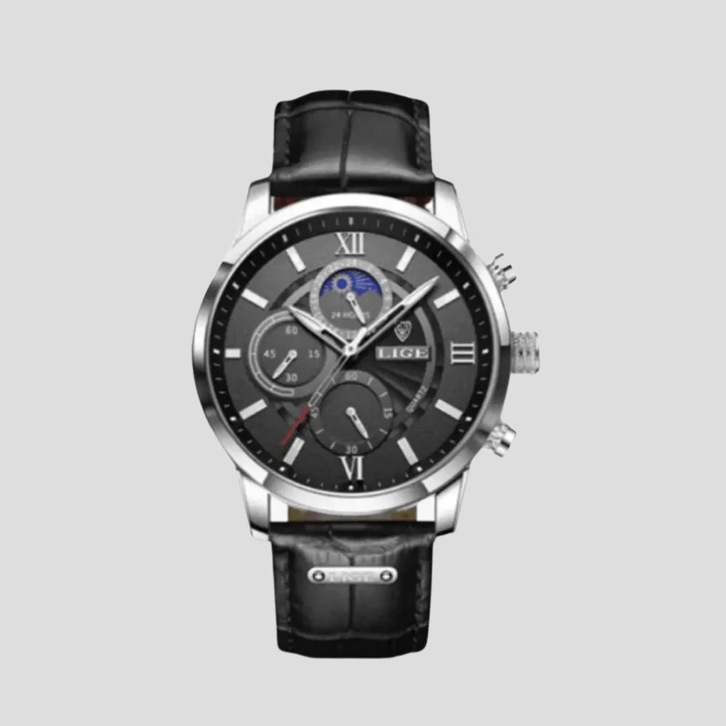 Men's Leather Watch Elegant Slim Profile