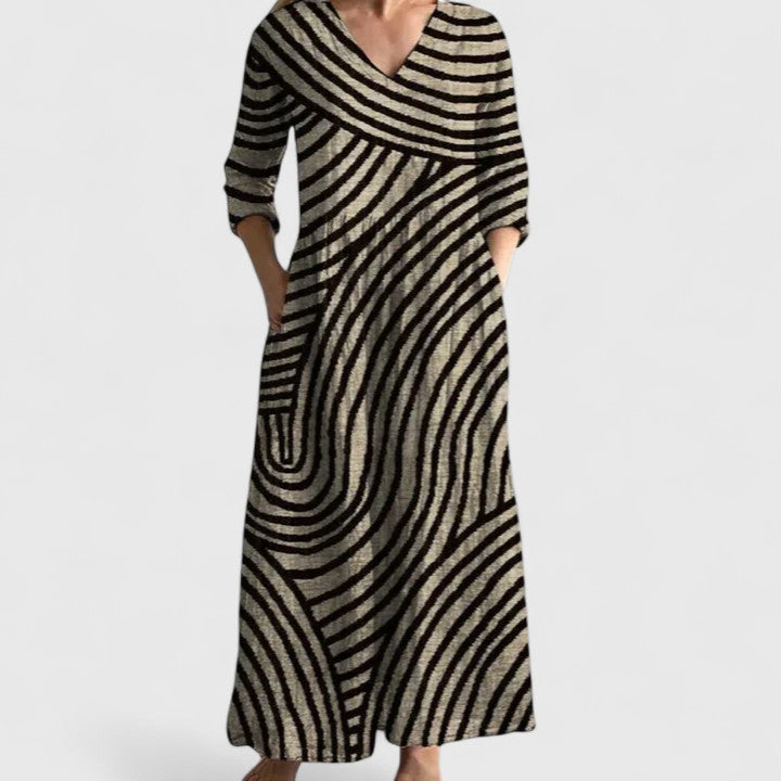 Colorful Striped Casual Knee Length Dress