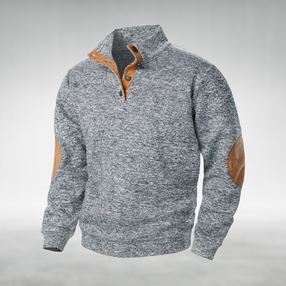 Men's Sweatshirt Button Neck Elbow Patch