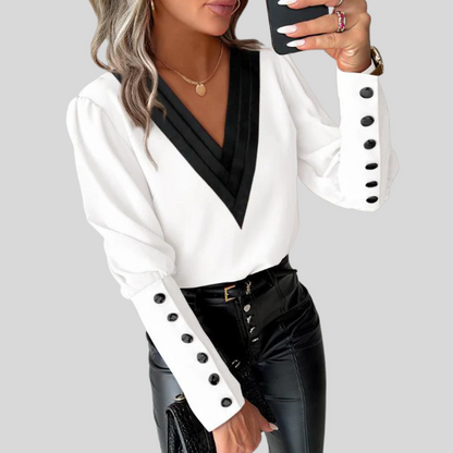 Women's Gigot Sleeve Blouse Button Front Casual