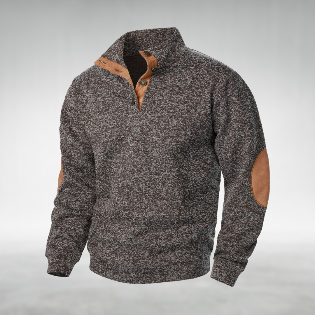 Men's Sweatshirt Button Neck Elbow Patch