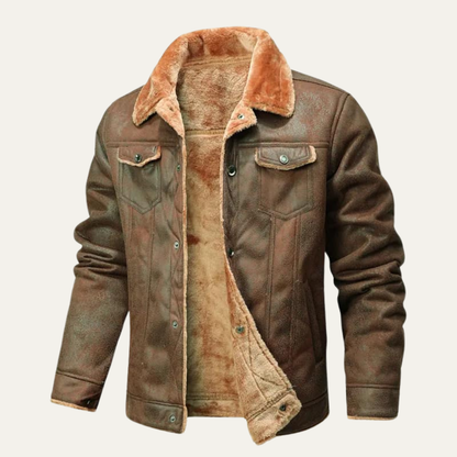 Men's Shearling Leather Biker Jacket - VibreMode