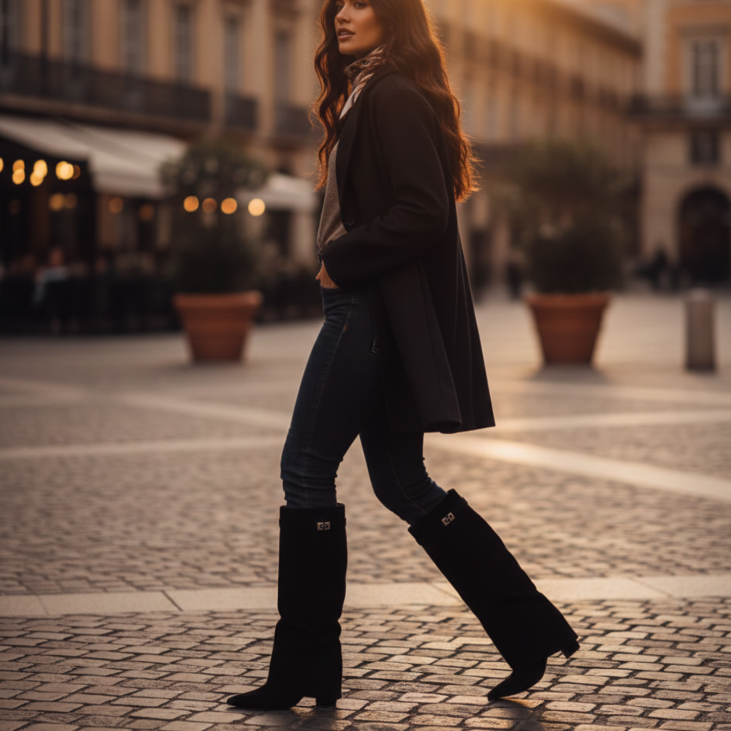 Ladies Tall Slim Metal Clamp Boots