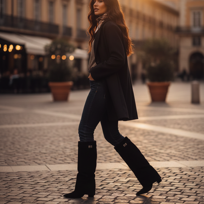 Ladies Tall Slim Metal Clamp Boots