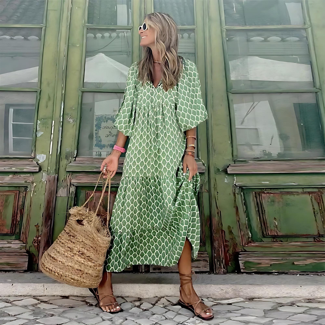 Women's V-Neck Patterned Spring Dress