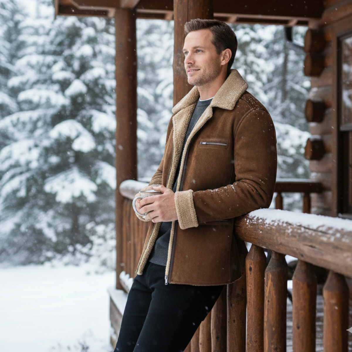 Men's Faux Suede Shearling Fleece Jacket