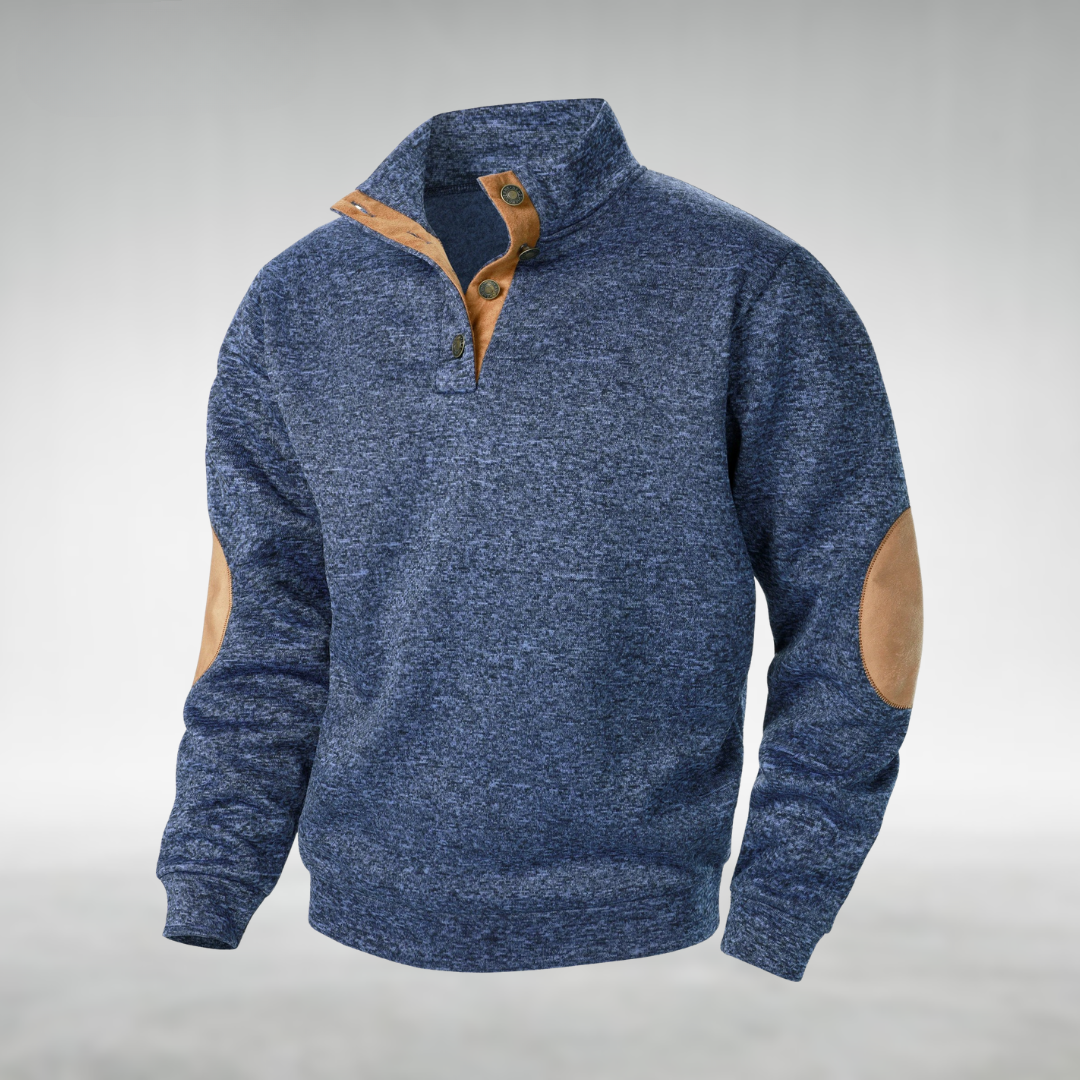Men's Sweatshirt Button Neck Elbow Patch