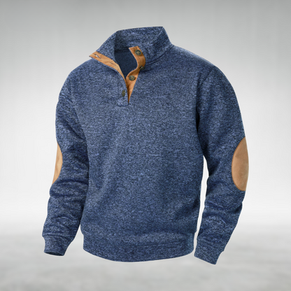 Men's Sweatshirt Button Neck Elbow Patch