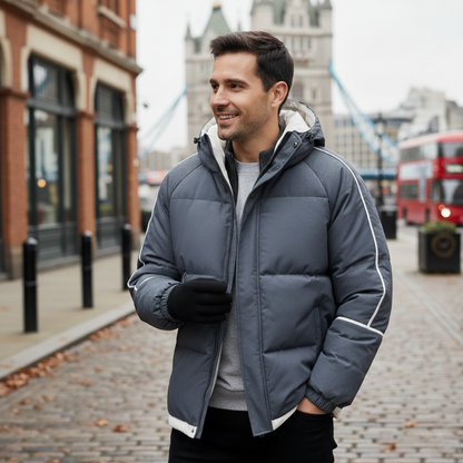 Men's Waterproof Puffer Jacket Hooded Winter Coat
