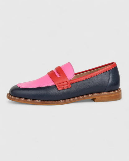 Women's Flat Slip-On Loafers Panelled Leather