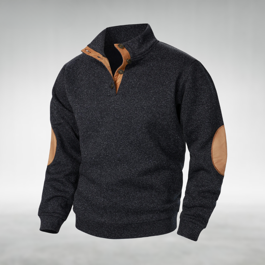 Men's Sweatshirt Button Neck Elbow Patch