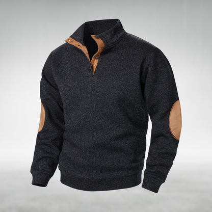 Men's Sweatshirt Button Neck Elbow Patch
