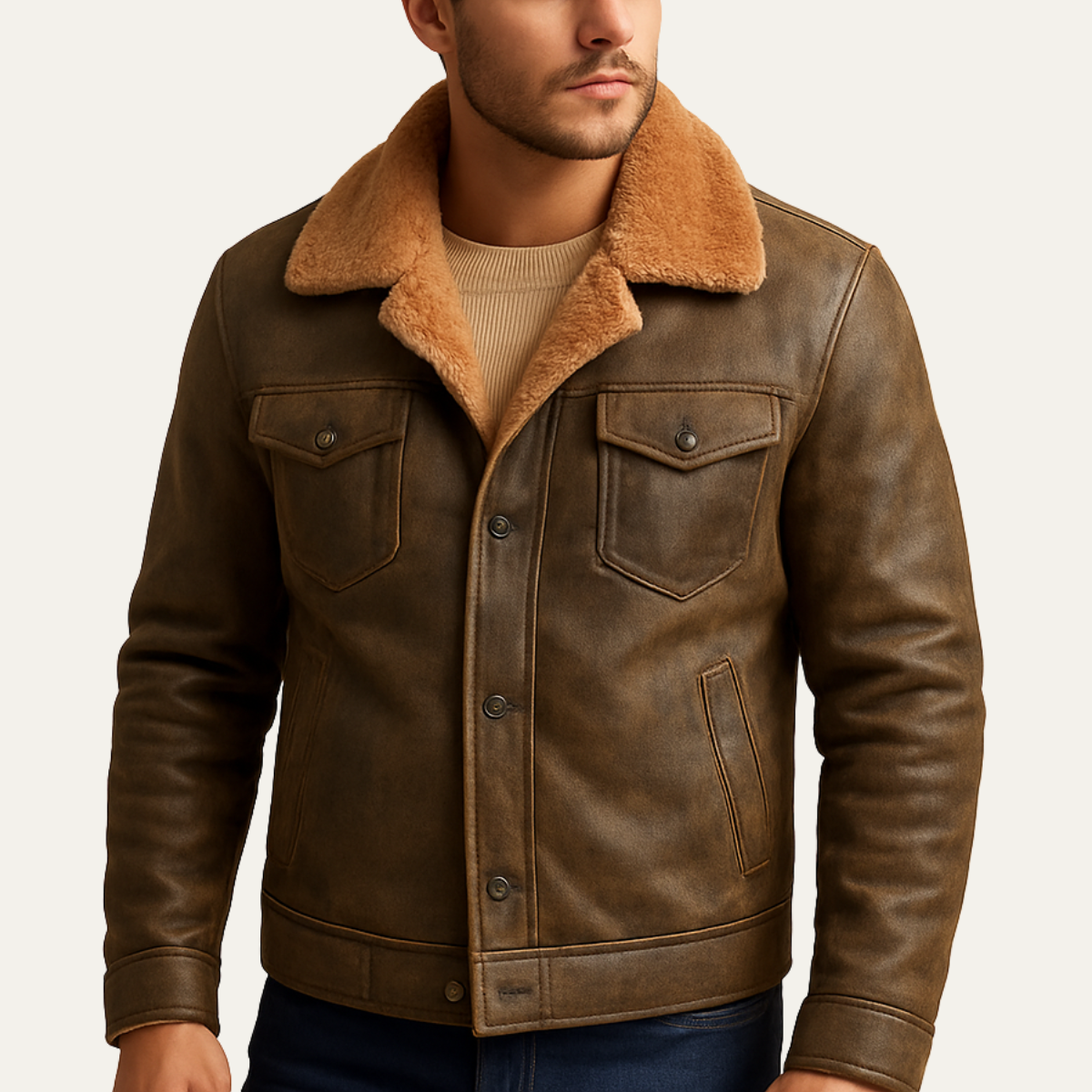 Men's Shearling Leather Biker Jacket