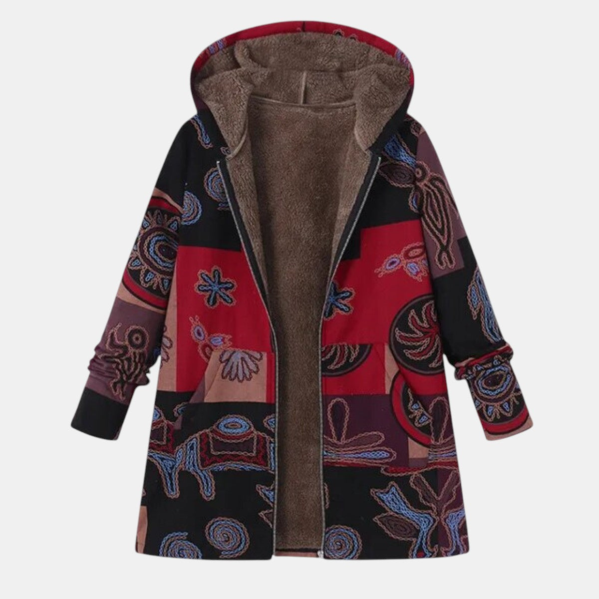 Women's Patchwork Hoodie Coat Abstract Boho Design - VibreMode