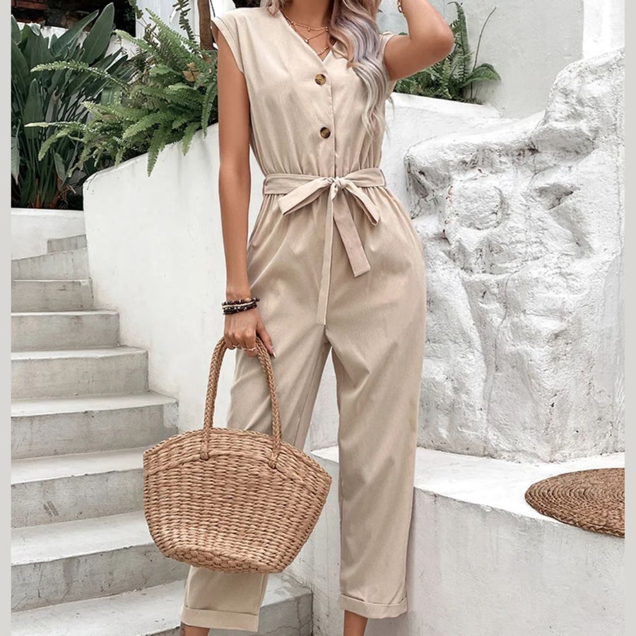 Women's V-Neck Short Sleeve Jumpsuit