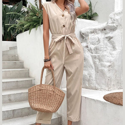 Women V-Neck Short Sleeve Jumpsuit