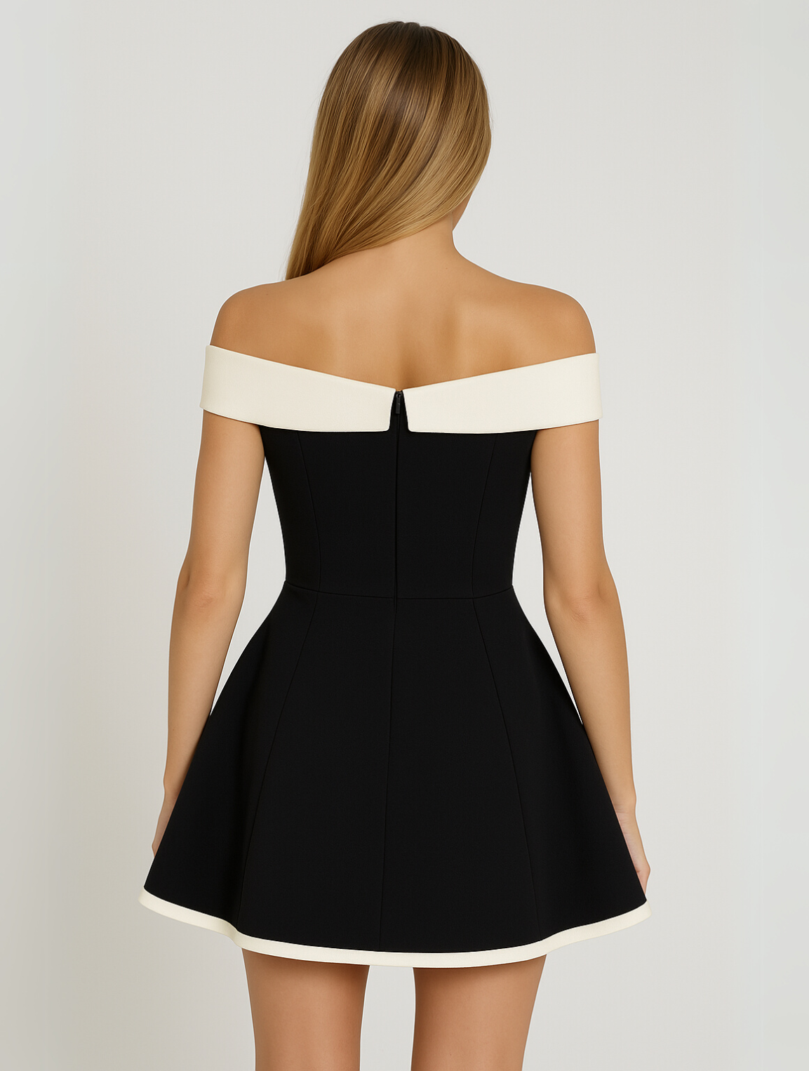 Women's Off Shoulder Contrast Mini Dress