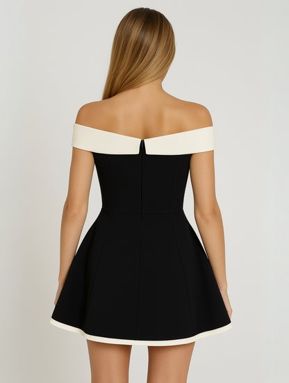 Women's Off Shoulder Contrast Mini Dress